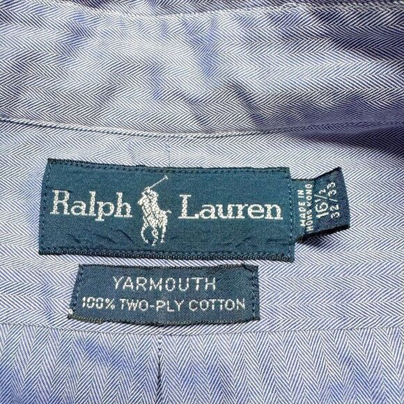 VTG Ralph Lauren Yarmouth Oxford Shirt Men 16.5 32 33 Blue Office Casual Two Ply - Picture 9 of 13